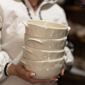 Set of 4 Ceramic Soup Bowls 600 ml | Handmade Clay Bowls for Soup, Stew, Ramen, or Pasta | Set of white  Glazed Bowls