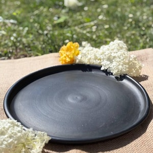 Black Clay Serving Plate 30 cm | Handcrafted Ukrainian Pottery | Havaretska Ceramic Dish | Black handmade ceramic plate for kitchen