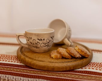 Handmade Beige Ceramic Mug 300 ml White and Glazed inside | Natural Clay Cup, Ukrainian Pottery| For Coffee and Tea