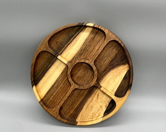 Handmade Walnut Serving Tray: Round Sectioned Snack Platter