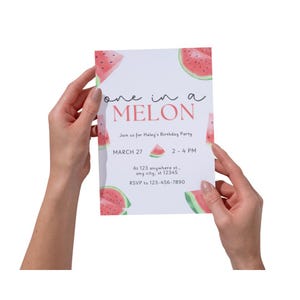 One in a Melon 1st Birthday Invitation | Watermelon First Birthday Party Invite | Editable & Printable Template | Instant Download