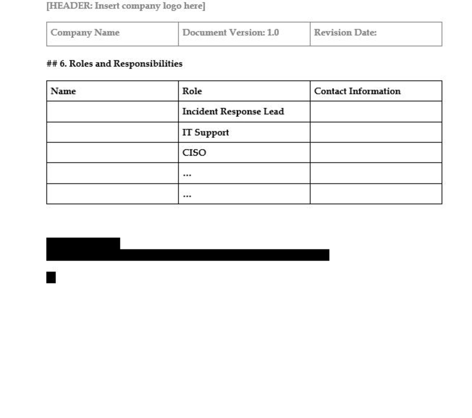 Incident Response Plan Template Cybersecurity Policy for Small