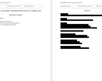 Employee Security Awareness Policy Template – Editable Word for Small Businesses – Cybersecurity Policy Document