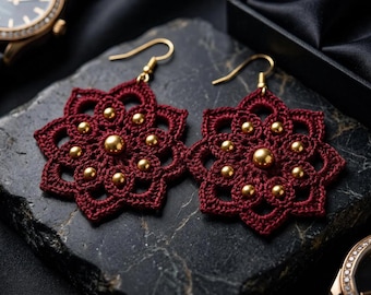 Molde para brincos florais de crochê com miçangas (PDF), confecção de joias de renda boho.