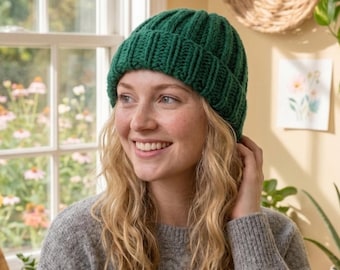 Padrão de crochê fácil para gorro canelado | Gorro com aparência de tricô em PDF (Ideal para iniciantes)