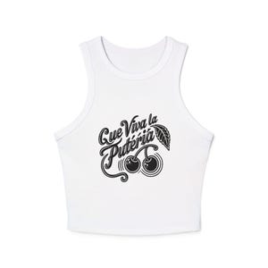 Camiseta sin mangas Que Viva La Puteria, camiseta sin mangas con espalda cruzada para mujer, camiseta de fiesta española, camiseta de fiesta, ropa de orgullo latino, regalo de despedida de soltera