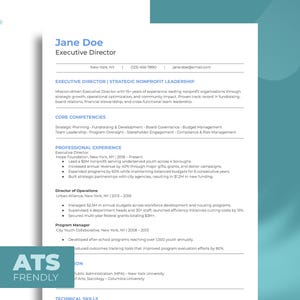 Executive Director ATS Resume Template - Professional Leadership CV for Job Applications & Career Growth, Editable and Minimalist Design
