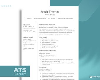 ATS Friendly Project Manager Resume Template | Cover Letter, References (Word, Docs, Pages)
