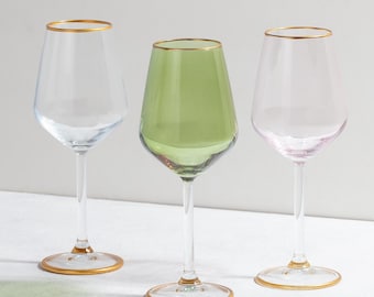 Gold Rimmed Crystal Wine Glass: Elegant Handmade Glassware