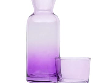 Colored Bedside Carafe Set: Chic Modern Glass Pitcher & Glass
