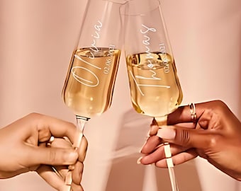 Champagneglazen gepersonaliseerd, huwelijksgeschenken, champagneglazen meneer en mevrouw, gegraveerde toastglazen bruiloft, bruid en bruidegom, fluit op maat