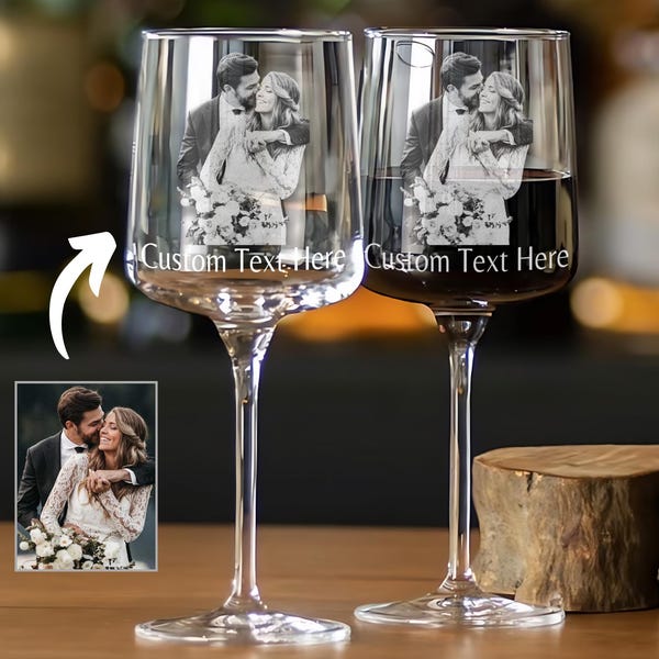 Custom Engraved Wine Glass: Personalized Photo Portrait Gift