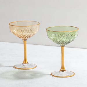 Vintage Colored Gold Rimmed Champagne Glass, Bundle Champagne Glasses, Old Fashion Crystal Champagne Glass, Coupe Glasses Set
