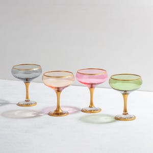 Copas de cristal vintage Coupe: Juego de champán con borde dorado