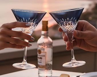 Juego de copas de Martini de cristal tallado, copas de cóctel coloridas hechas a mano, regalo elegante para los amantes de los cócteles, artículos de bar