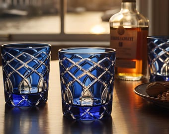 Cut Crystal Whiskey Glasses Set, Handmade Faceted Rocks Tumblers, Colorful Luxury Gift for Him, Barware