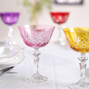 Vintage Style Coupe Glasses, Colored Crystal Cut Cocktail Glasses, Celebration Glasses, Wedding Glasses, Champagne Coupes, Crystal Cut Coupe