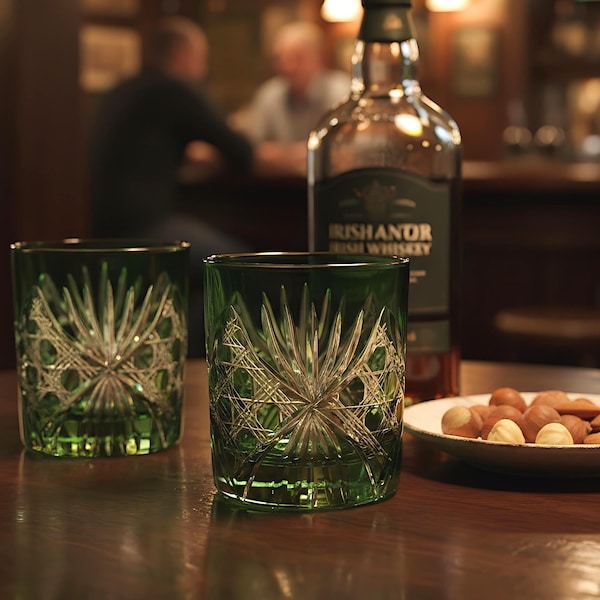 Crystal Whiskey Glasses Set, Colorful Cut Crystal Rocks Tumblers, Personalized Luxury Gift for Him, Handmade Barware