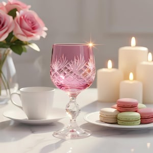 Copa de vino de cristal estilo bohemio vintage: cristalería tallada en colores vibrantes