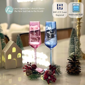 Personalized Colored Crystal Champagne Flutes: Engraved Glass Set