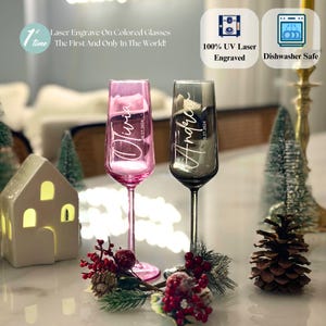 Personalized Colored Champagne Flutes: Engraved Wedding Toasting Set