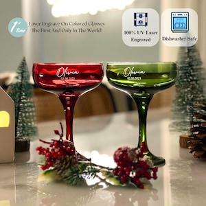 Custom Champagne Coupe Set: Colored, Etched, Personalized Flutes