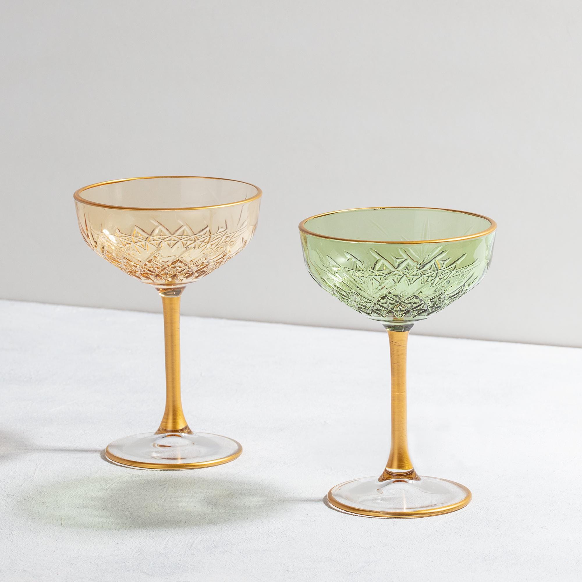 Vintage Colored Gold Rimmed Champagne Glass, Bundle Champagne Glasses, Old Fashion Crystal Champagne Glass, Coupe Glasses Set