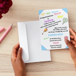 Convite de formatura Oh the Places You'll Go - personalizável e para impressão