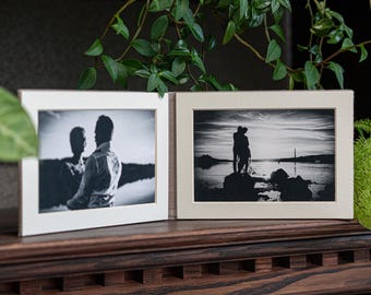 Matted linen photo display with magnetic closure for 6x4" photos, picture display