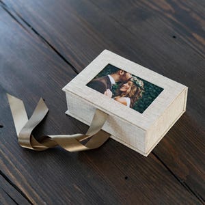 Geheugendoos, 4 x 6 linnen fotodoos, presentatiedoos, USB-doos, herinneringsdoos bruiloft