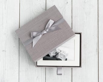 Linen memory photo box with 10 mats, Mat box, Photo box, Wedding memory box