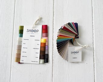 Fabric and ribbon samples, Swatch cards of Shoop Deko fabrics and ribbons
