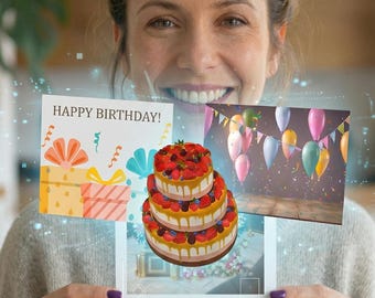 Tarjeta de cumpleaños 3D en RA: efectos mágicos 3D con música | Escanéala fácilmente con tu teléfono | No requiere descarga de app | AR-tifacts