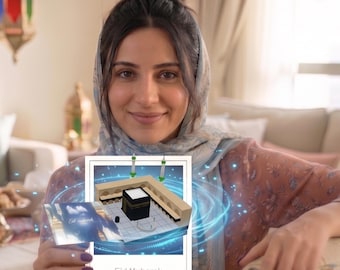 Tarjeta de felicitación 3D Eid Mubarak AR: Efectos mágicos 3D con música. Simplemente escanéala con tu teléfono | No requiere descarga de app.