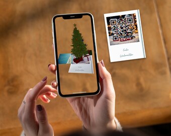 Tarjeta navideña 3D en RA: Efectos mágicos 3D con música | Escanéala fácilmente con tu teléfono | No requiere descarga de app | AR-tifacts