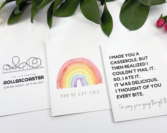 Paquete de 3 tarjetas de ánimo, tarjetas de felicitación inspiradoras y de apoyo, paquete de tarjetas sobre desafíos de la vida, tarjetas de felicitación divertidas