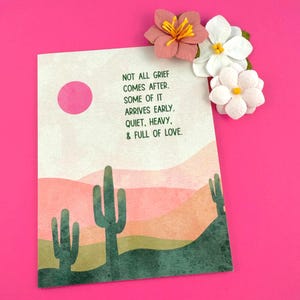 Carte deuil et perte, carte deuil anticipé, carte de sympathie du souvenir, carte commémorative sincère, deuil lourd et silencieux, carte de sympathie cactus