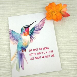 Carte de soutien en cas de deuil, Carte de deuil Colibri, Carte de la perte d'un être cher, Carte commémorative, Carte Une pensée pour vous, Carte Célébration d'une vie