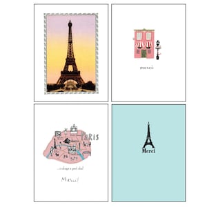 Paris Greeting Cards. Merci Note Cards. Francophile Gift Ideas. Paris Lover Gifts. Eiffel Tower Cards. Paris France Cards. Paris Love.