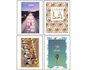 Los Angeles Greeting Cards.  I Love LA Cards. Greetings from Los Angeles Cards. LA Lover Gifts. Gifts for Angelenos. LA Variety Note Cards.