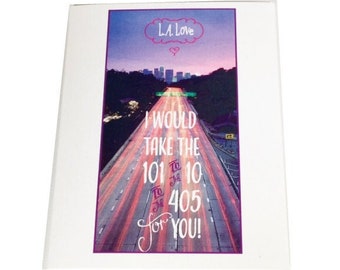 Tarjeta de felicitación divertida de Los Ángeles: Nota de amor de autopistas (en blanco)