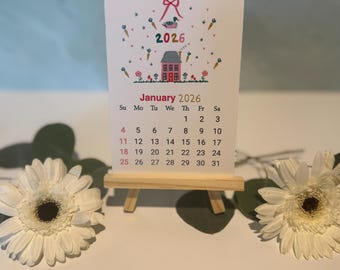 2026 Illustrated Desk Calendar with Wooden Easel: Bible Verse Art
