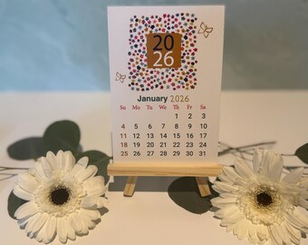 2026 Anniversary Desk Calendar with Wooden Easel: Illustrated Monthly Art