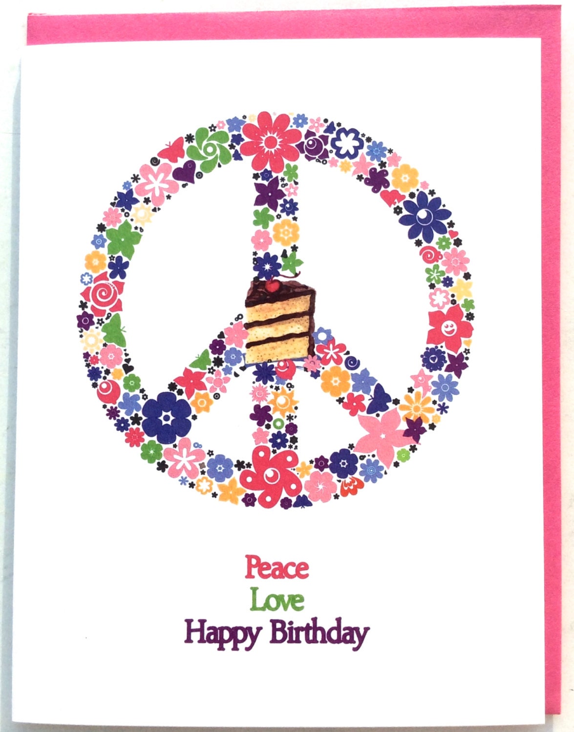 Peace Love and Happy Birthday Greeting Card. Peace Sign Birthday Card