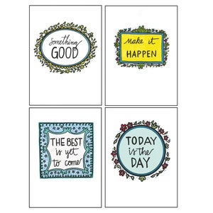Palabras positivas tarjetas de felicitación. Tarjetas de notas de Buenos pensamientos. Tarjetas de Buenos Pensamientos. Lo mejor está por venir. Algo bueno. Cartas de Variedad Diversión.
