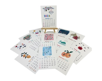 2024 Desk Calendar with Stand. Desk Calendar 2024. Illustrated Desk Calendar. Stocking Stuffer. Mini Desk Calendar. Dorm Calendar. Gift idea