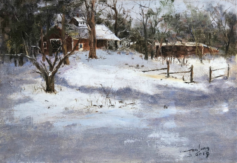 Original oil painting on linen,landscape,snow Original oil painting on linen,landscape,snow