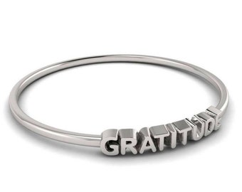 GRATITUDE - Solid Silver Bangle - Recovery Bangle - AA Jewelry - 12 Step Jewelry - Love Letters by Lisa Pittar