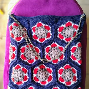 Bolso de hombro/bolso de mano/cartera con diseño de abuela, cuadrado/flor y hexágono