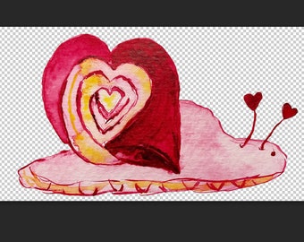 Valentine's Day Snail - Watercolor PNG - Instant Digital Download